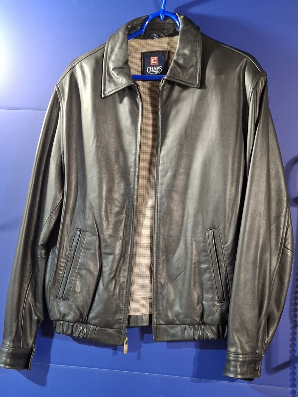 Chaps Men's Black Leather Bomber Jacket
